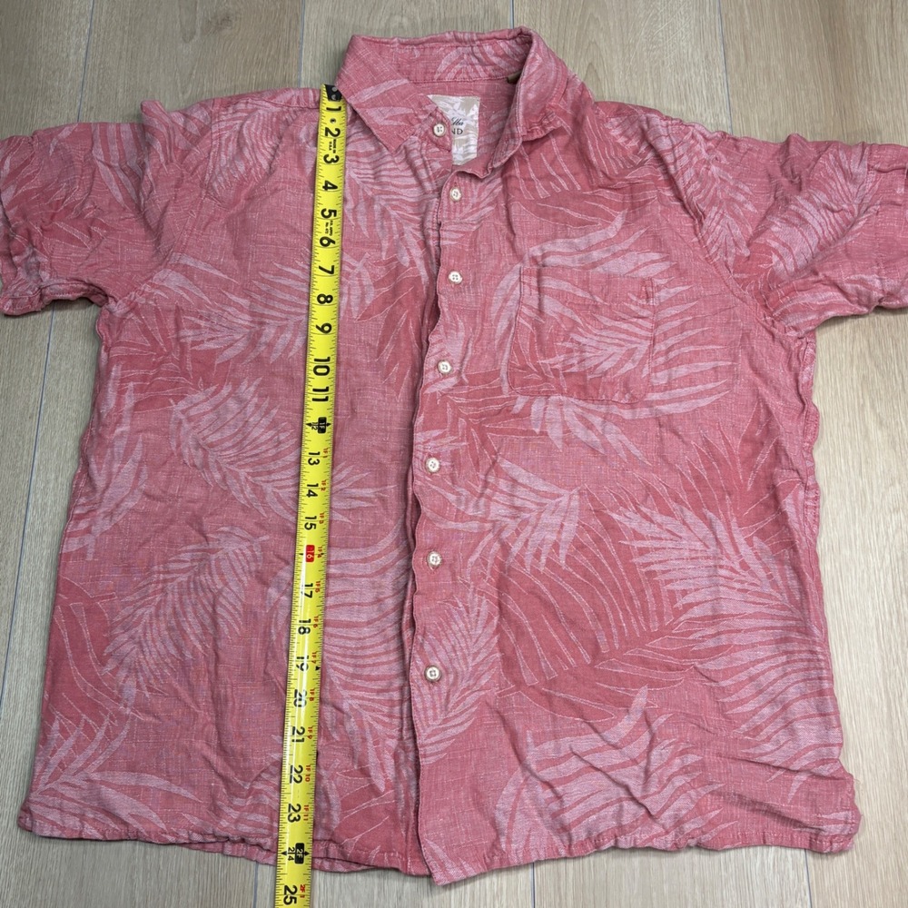 Tasso Elba Island Mens Silk Linen Tropical Palm Leaf Button Down Shirt Coral M - Picture 8 of 8